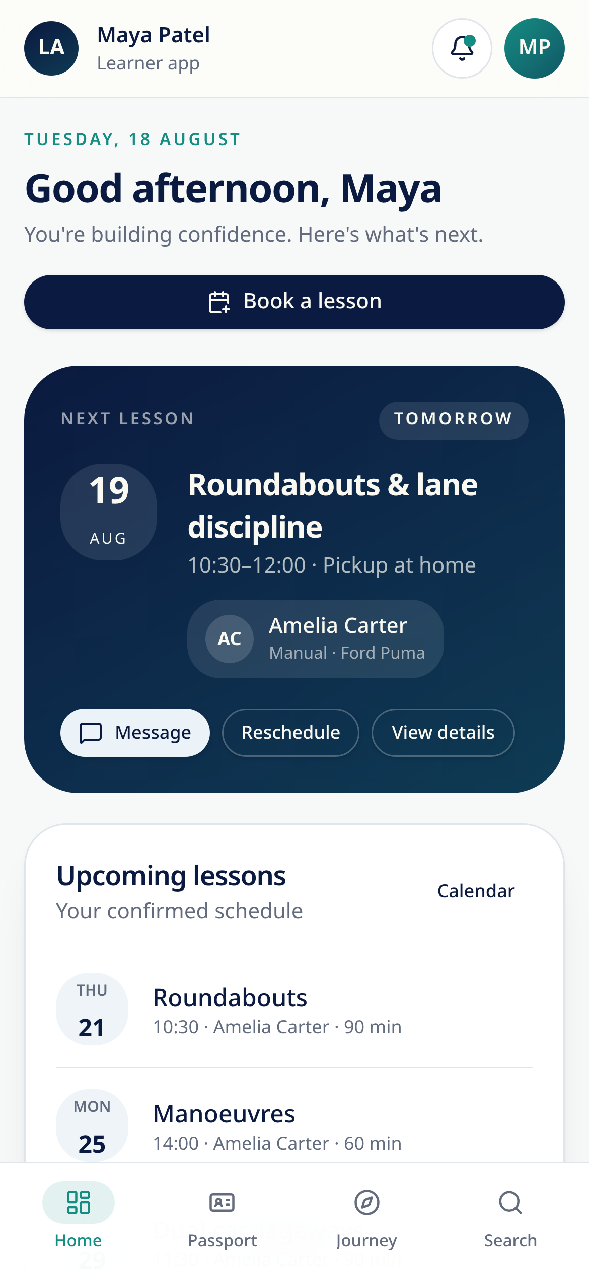 LessonAhead learner app on mobile